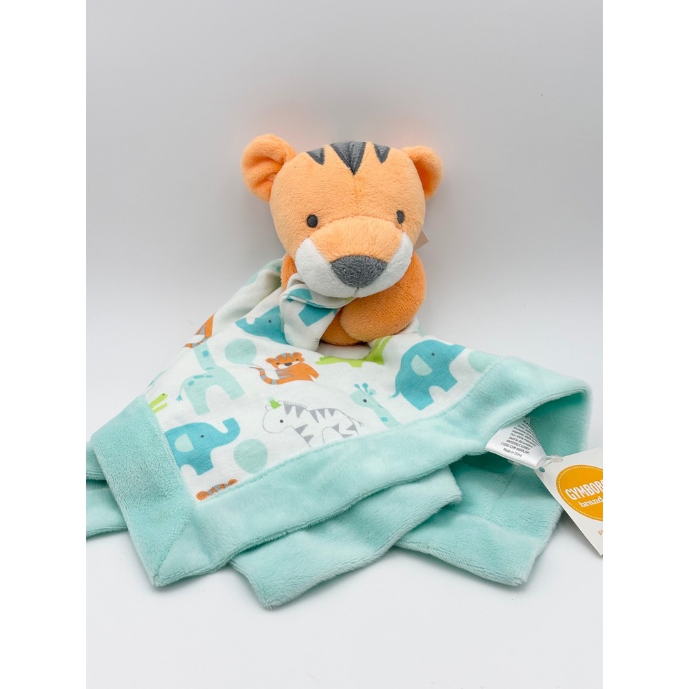Gymboree Tiger Plush Security Blanket Lovey Jungle Animal Print Blue Orange NEW
